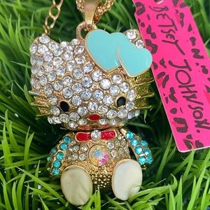 BETSEY JOHNSON HELLO KITTY ENAMEL RHINESTONE NECKLACE MISSING STONE & LOGO HEART